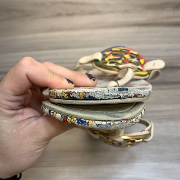 Tory Burch Miller Enamel Thong Sandals Women's Size 8 Multi Color Basketweave - Picture 5 of 10